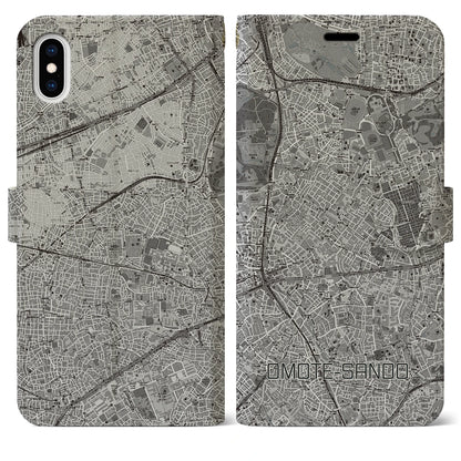 【表参道（東京都）】地図柄iPhoneケース（手帳タイプ）モノトーン・iPhone XS Max 用