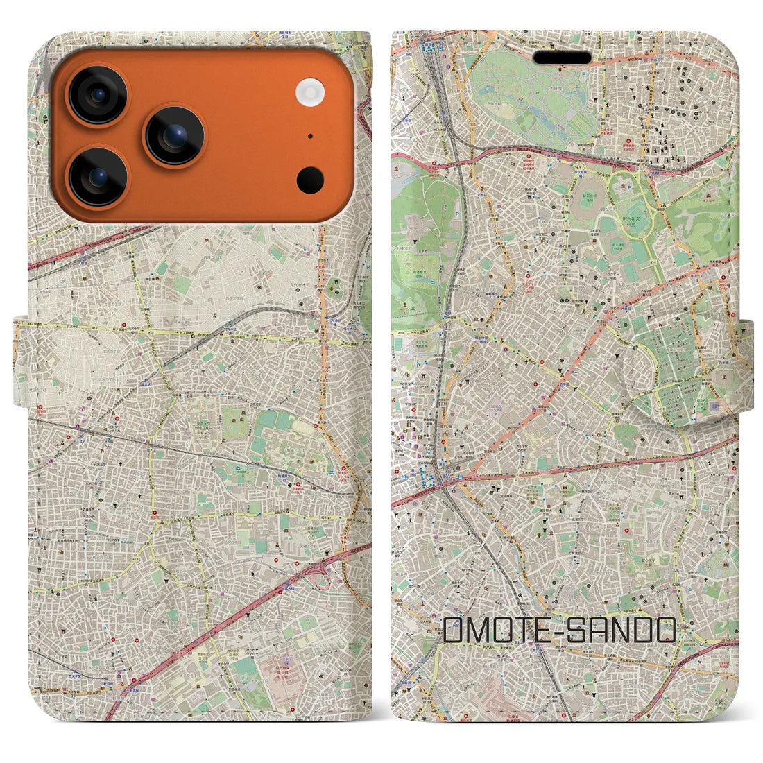 【表参道（東京都）】地図柄iPhoneケース（手帳タイプ）ナチュラル・iPhone 17 Pro Max 用