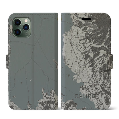 【大村（長崎県）】地図柄iPhoneケース（手帳タイプ）モノトーン・iPhone 11 Pro 用