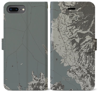 【大村（長崎県）】地図柄iPhoneケース（手帳タイプ）モノトーン・iPhone 8Plus /7Plus / 6sPlus / 6Plus 用