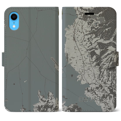 【大村（長崎県）】地図柄iPhoneケース（手帳タイプ）モノトーン・iPhone XR 用