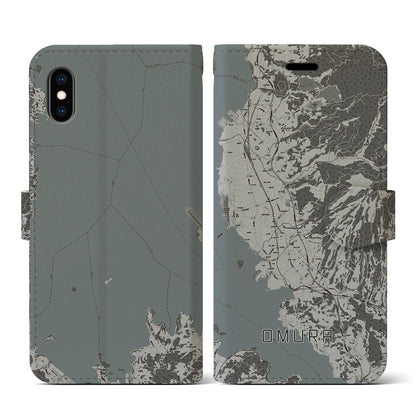 【大村（長崎県）】地図柄iPhoneケース（手帳タイプ）モノトーン・iPhone XS / X 用