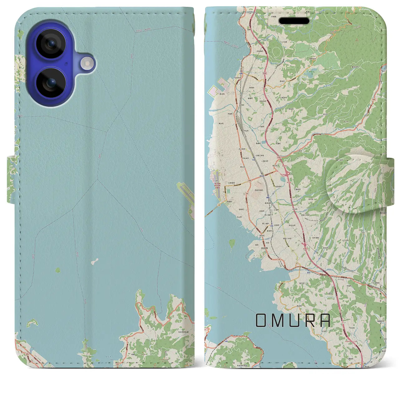 【大村（長崎県）】地図柄iPhoneケース（手帳タイプ）ナチュラル・iPhone 16 Pro Max 用