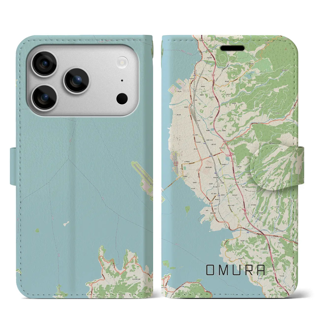 【大村（長崎県）】地図柄iPhoneケース（手帳タイプ）