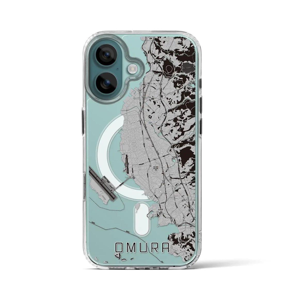 【大村(長崎県)】地図柄iPhoneケース(MagSafeタイプ)モノトーン・iPhone 16 Pro 用