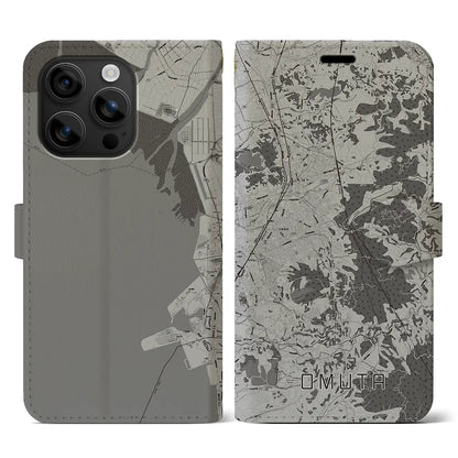 【大牟田（福岡県）】地図柄iPhoneケース（手帳タイプ）モノトーン・iPhone 16 用