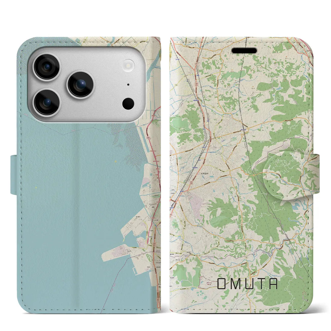 【大牟田（福岡県）】地図柄iPhoneケース（手帳タイプ）モノトーン・iPhone 17 Pro Max 用