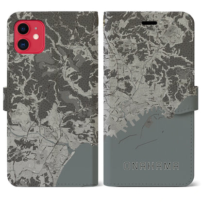 【小名浜（福島県）】地図柄iPhoneケース（手帳タイプ）モノトーン・iPhone 11 用