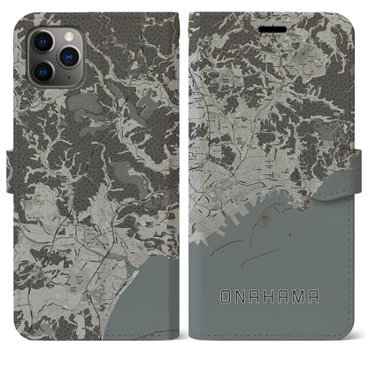 【小名浜（福島県）】地図柄iPhoneケース（手帳タイプ）モノトーン・iPhone 11 Pro Max 用