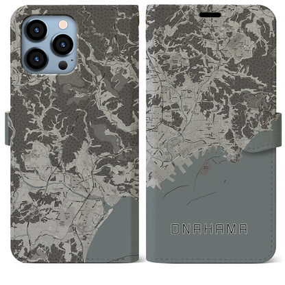 【小名浜（福島県）】地図柄iPhoneケース（手帳タイプ）モノトーン・iPhone 13 Pro Max 用