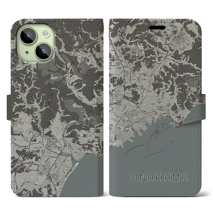 【小名浜（福島県）】地図柄iPhoneケース（手帳タイプ）モノトーン・iPhone 15 用