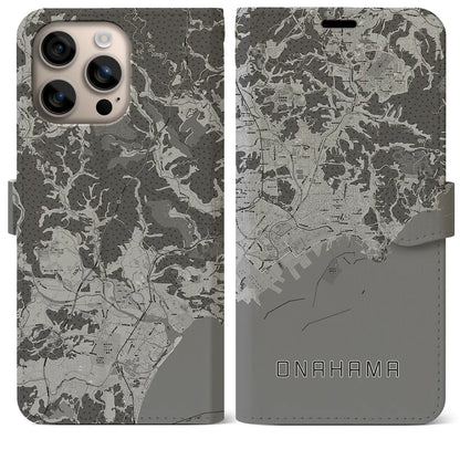 【小名浜（福島県）】地図柄iPhoneケース（手帳タイプ）モノトーン・iPhone 16 Plus 用