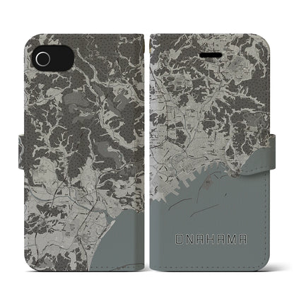 【小名浜（福島県）】地図柄iPhoneケース（手帳タイプ）モノトーン・iPhone SE（第3 / 第2世代） / 8 / 7 / 6s / 6 用