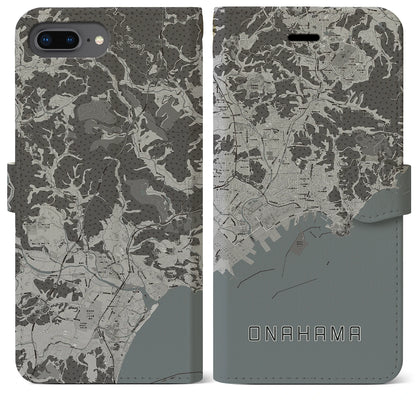 【小名浜（福島県）】地図柄iPhoneケース（手帳タイプ）モノトーン・iPhone 8Plus /7Plus / 6sPlus / 6Plus 用