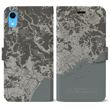 【小名浜（福島県）】地図柄iPhoneケース（手帳タイプ）モノトーン・iPhone XR 用