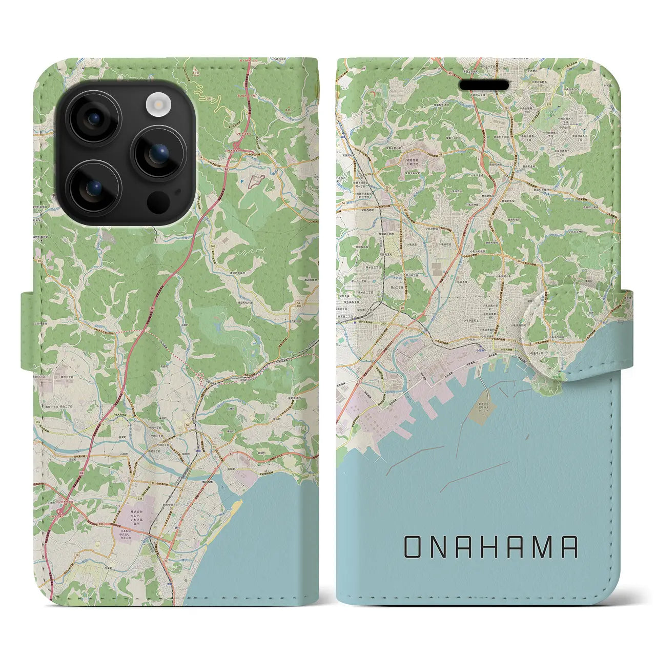 【小名浜（福島県）】地図柄iPhoneケース（手帳タイプ）ナチュラル・iPhone 16 用