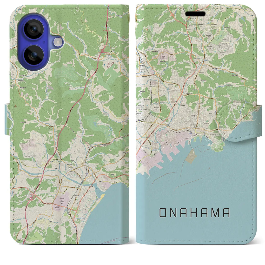 【小名浜（福島県）】地図柄iPhoneケース（手帳タイプ）ナチュラル・iPhone 16 Pro Max 用