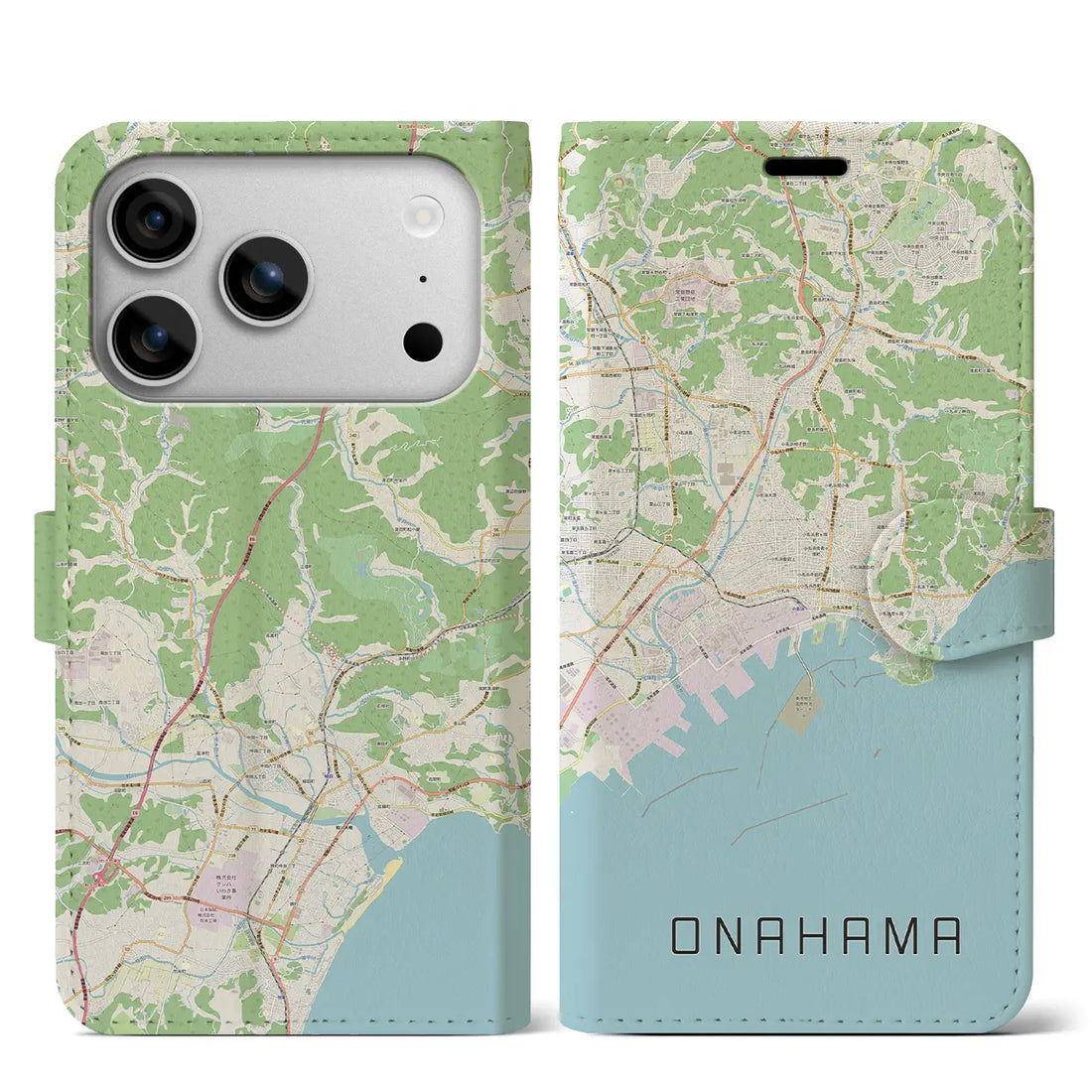 【小名浜（福島県）】地図柄iPhoneケース（手帳タイプ）ナチュラル・iPhone 17 Pro Max 用