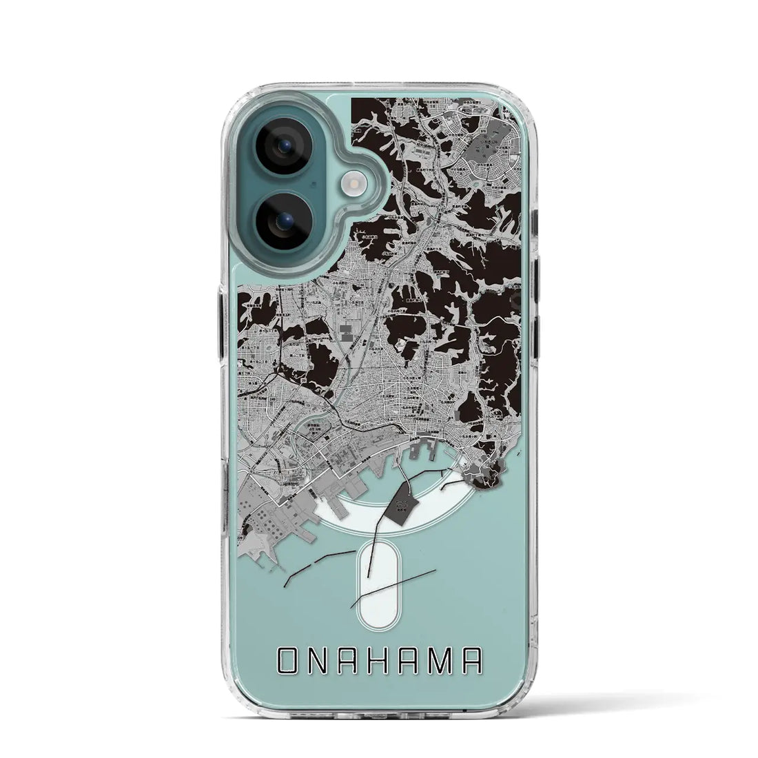 【小名浜(福島県)】地図柄iPhoneケース(MagSafeタイプ)モノトーン・iPhone 16 Pro 用