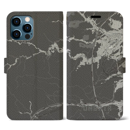 【恩方（東京都）】地図柄iPhoneケース（手帳タイプ）モノトーン・iPhone 12 / 12 Pro 用