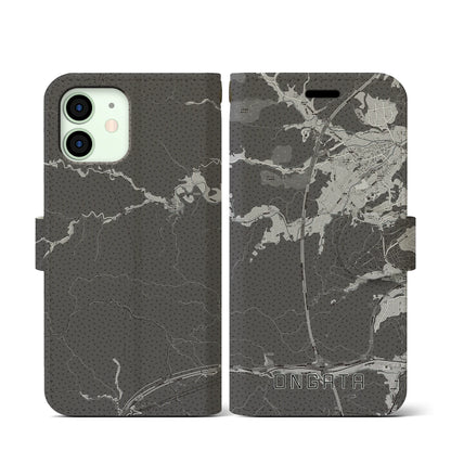 【恩方（東京都）】地図柄iPhoneケース（手帳タイプ）モノトーン・iPhone 12 mini 用