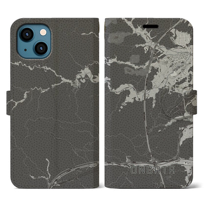 【恩方（東京都）】地図柄iPhoneケース（手帳タイプ）モノトーン・iPhone 13 用