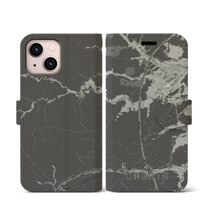 【恩方（東京都）】地図柄iPhoneケース（手帳タイプ）モノトーン・iPhone 13 mini 用