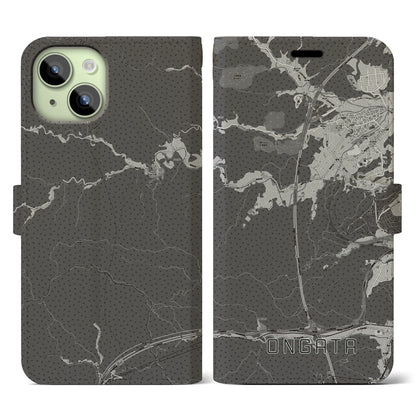 【恩方（東京都）】地図柄iPhoneケース（手帳タイプ）モノトーン・iPhone 15 用