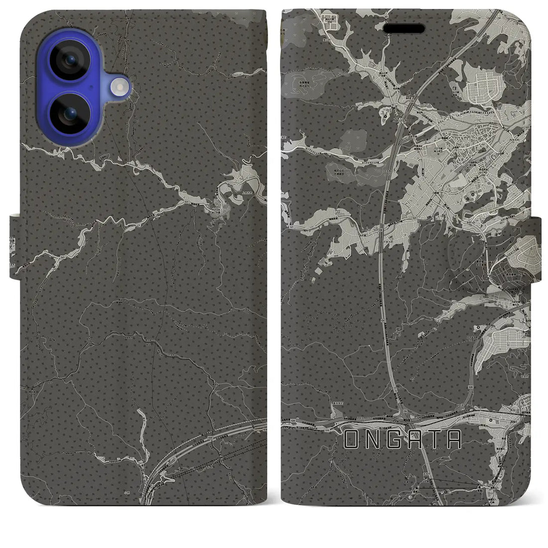 【恩方(東京都)】地図柄iPhoneケース(手帳タイプ)モノトーン・iPhone 16 Pro Max 用