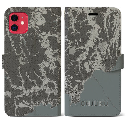 【御宿（千葉県）】地図柄iPhoneケース（手帳タイプ）モノトーン・iPhone 11 用