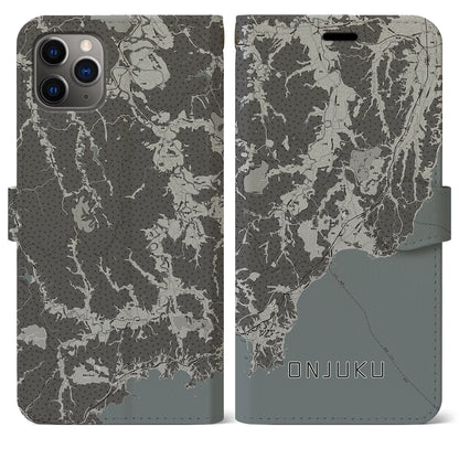 【御宿（千葉県）】地図柄iPhoneケース（手帳タイプ）モノトーン・iPhone 11 Pro Max 用