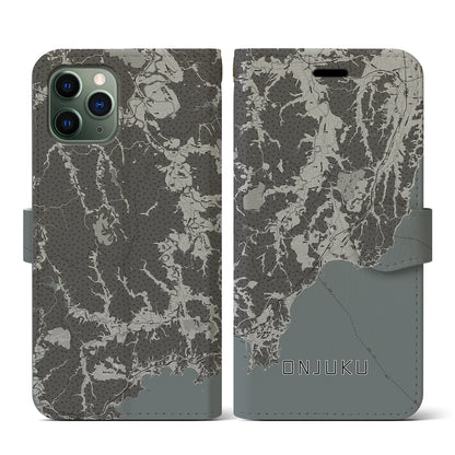 【御宿（千葉県）】地図柄iPhoneケース（手帳タイプ）モノトーン・iPhone 11 Pro 用