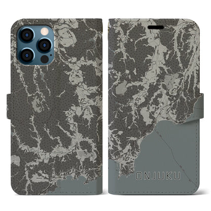 【御宿（千葉県）】地図柄iPhoneケース（手帳タイプ）モノトーン・iPhone 12 / 12 Pro 用