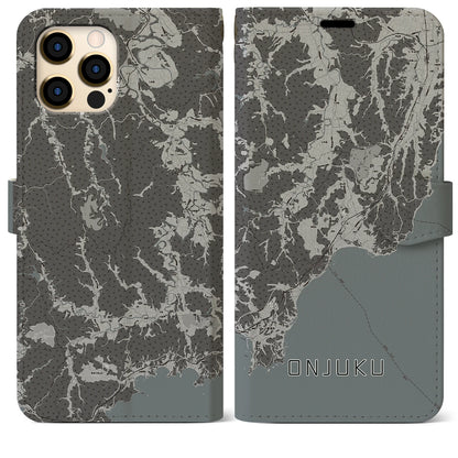 【御宿（千葉県）】地図柄iPhoneケース（手帳タイプ）モノトーン・iPhone 12 Pro Max 用