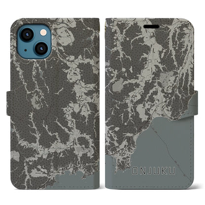 【御宿（千葉県）】地図柄iPhoneケース（手帳タイプ）モノトーン・iPhone 13 用