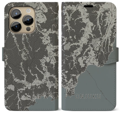 【御宿（千葉県）】地図柄iPhoneケース（手帳タイプ）モノトーン・iPhone 14 Pro Max 用