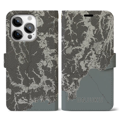 【御宿（千葉県）】地図柄iPhoneケース（手帳タイプ）モノトーン・iPhone 14 Pro 用