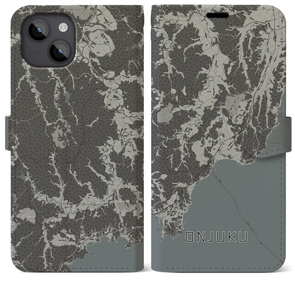 【御宿（千葉県）】地図柄iPhoneケース（手帳タイプ）モノトーン・iPhone 14 Plus 用