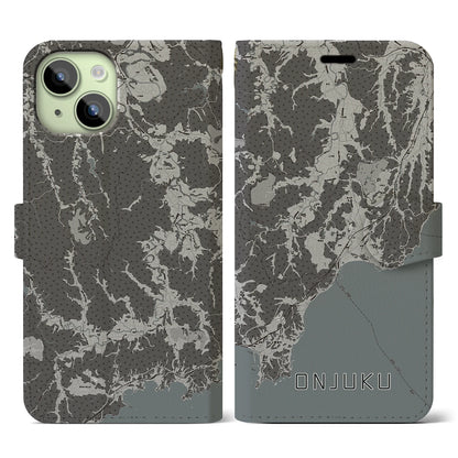 【御宿（千葉県）】地図柄iPhoneケース（手帳タイプ）モノトーン・iPhone 15 用