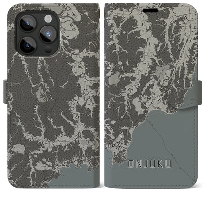 【御宿（千葉県）】地図柄iPhoneケース（手帳タイプ）モノトーン・iPhone 15 Pro Max 用