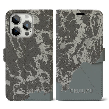 【御宿（千葉県）】地図柄iPhoneケース（手帳タイプ）モノトーン・iPhone 15 Pro 用