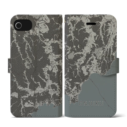 【御宿（千葉県）】地図柄iPhoneケース（手帳タイプ）モノトーン・iPhone SE（第3 / 第2世代） / 8 / 7 / 6s / 6 用