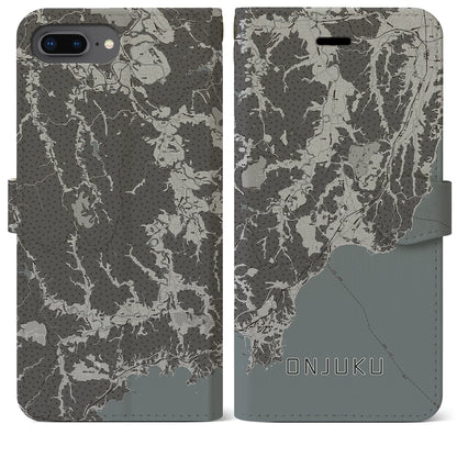 【御宿（千葉県）】地図柄iPhoneケース（手帳タイプ）モノトーン・iPhone 8Plus /7Plus / 6sPlus / 6Plus 用