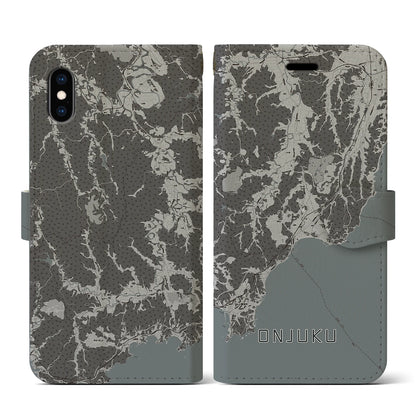 【御宿（千葉県）】地図柄iPhoneケース（手帳タイプ）モノトーン・iPhone XS / X 用