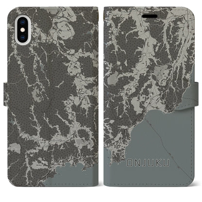 【御宿（千葉県）】地図柄iPhoneケース（手帳タイプ）モノトーン・iPhone XS Max 用