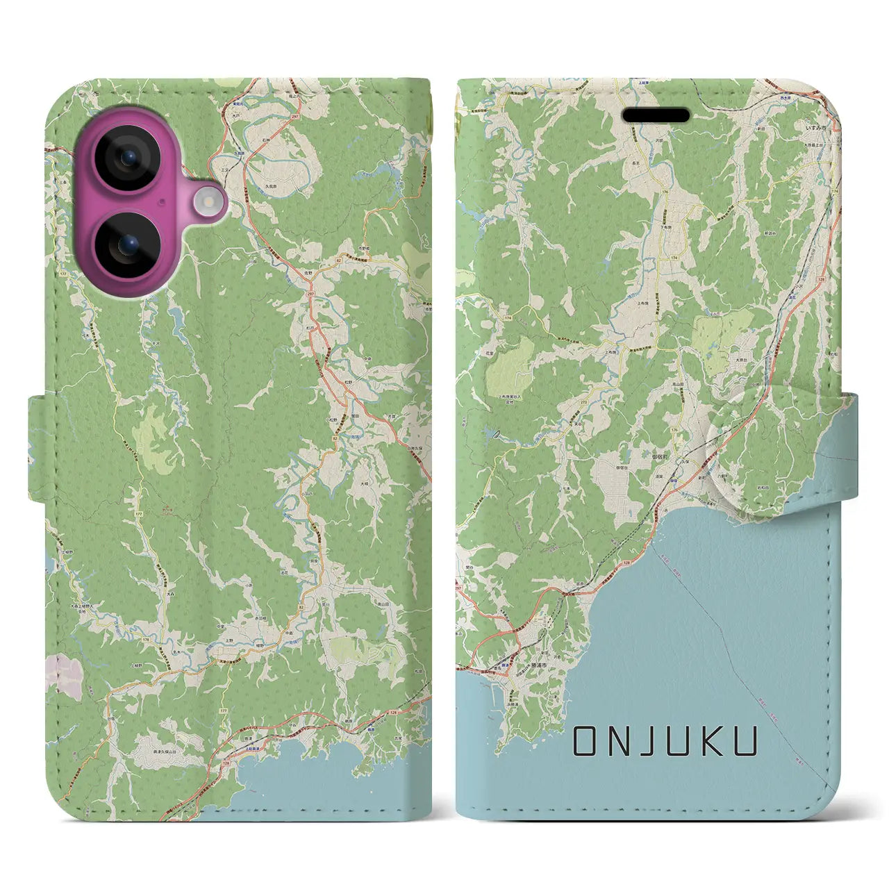 【御宿（千葉県）】地図柄iPhoneケース（手帳タイプ）ナチュラル・iPhone 16 Pro 用