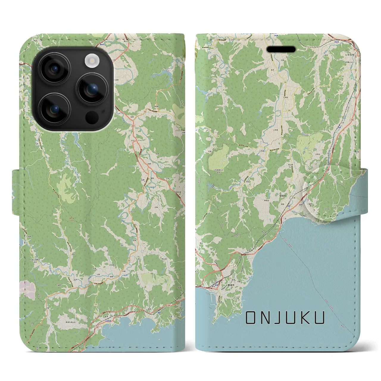 【御宿（千葉県）】地図柄iPhoneケース（手帳タイプ）ナチュラル・iPhone 16 用