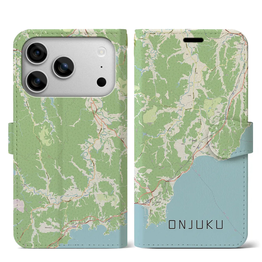 【御宿（千葉県）】地図柄iPhoneケース（手帳タイプ）モノトーン・iPhone 17 Pro Max 用