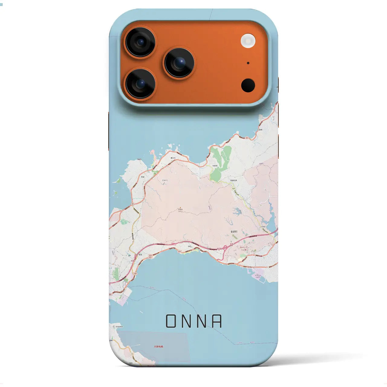 【恩納（沖縄県）】地図柄iPhoneケース（バックカバータイプ）ブラック・iPhone 17 Pro Max 用