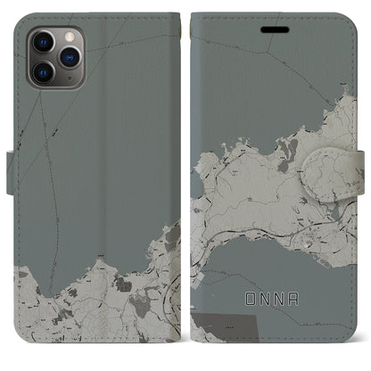 【恩納（沖縄県）】地図柄iPhoneケース（手帳タイプ）モノトーン・iPhone 11 Pro Max 用